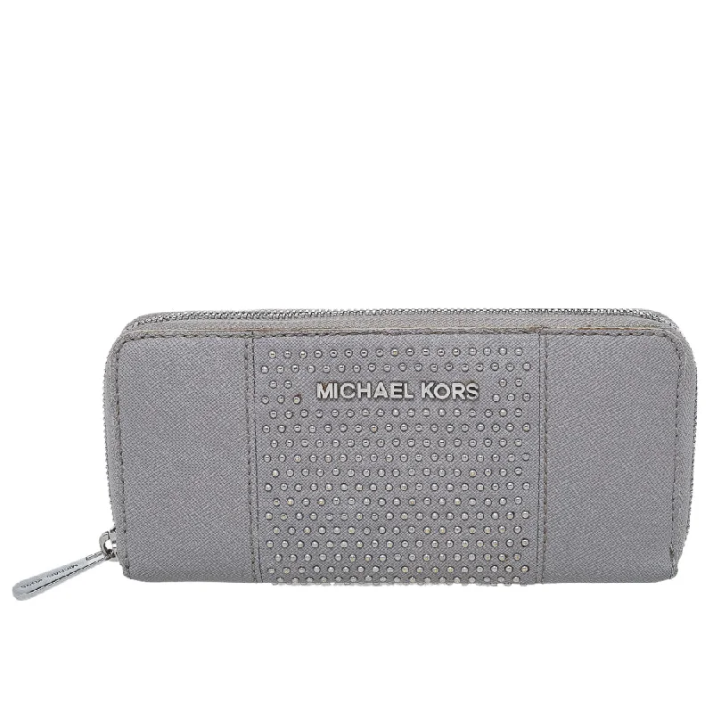 Women's money clip with a leather - wrapped metal coreMichael Kors Grey Saffiano Leather Micro Stud Travel Zip Around Wallet.. Women's money clip with a leather - wrapped metal coreMichael Kors Grey Saffiano Leather Micro Stud Travel Zip Around Wallet..