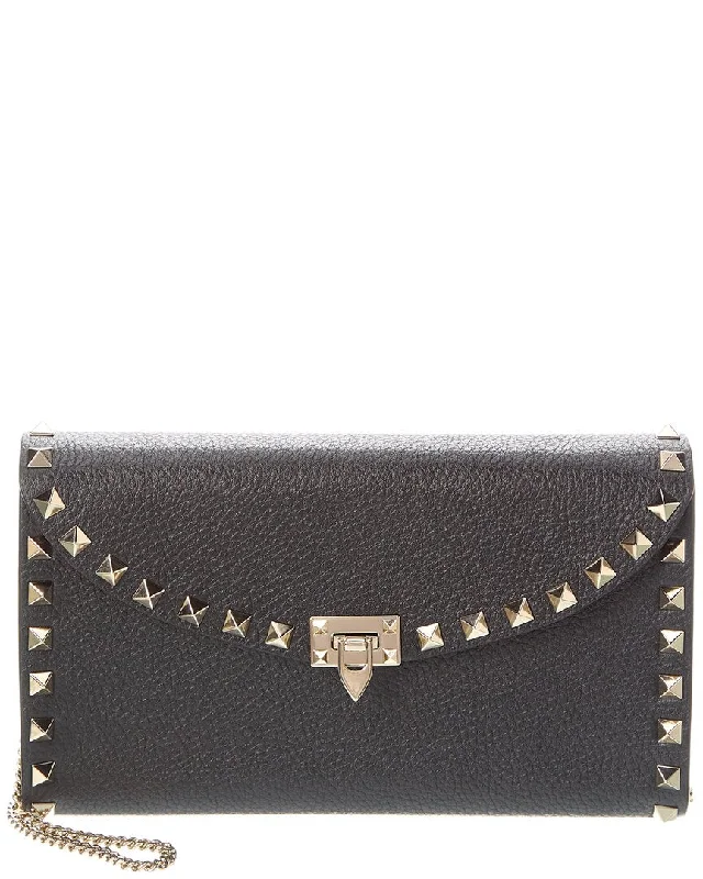 Money clips for holding large amounts of cashValentino Rockstud Grainy Leather Wallet On Chain