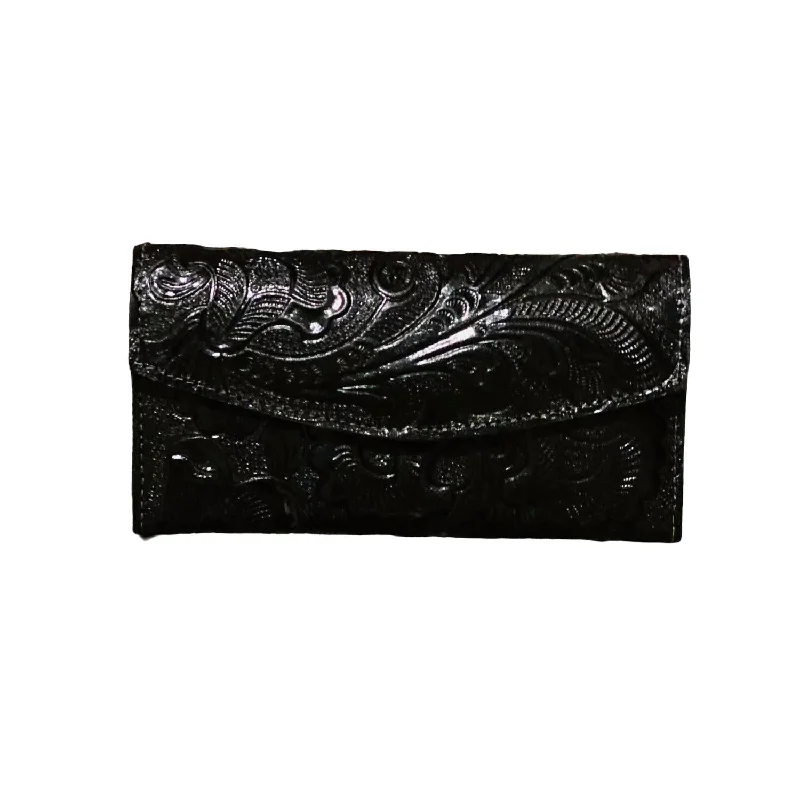 Eco-friendly money clips made from sustainable materialsWomen's Tri Fold Tooled Leather Wallet In Black Eco-friendly money clips made from sustainable materialsWomen's Tri Fold Tooled Leather Wallet In Black