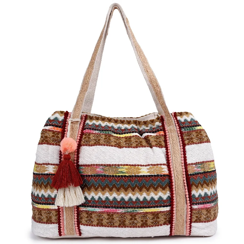 Waterproof Tote Bag in Yellow for Outdoor Activities in Wet WeatherASTRID Multi Color Tote Bags With Webbing Handle Highlighted with PomPom lace,Beautiful Hanging Tassel Waterproof Tote Bag in Yellow for Outdoor Activities in Wet WeatherASTRID Multi Color Tote Bags With Webbing Handle Highlighted with PomPom lace,Beautiful Hanging Tassel