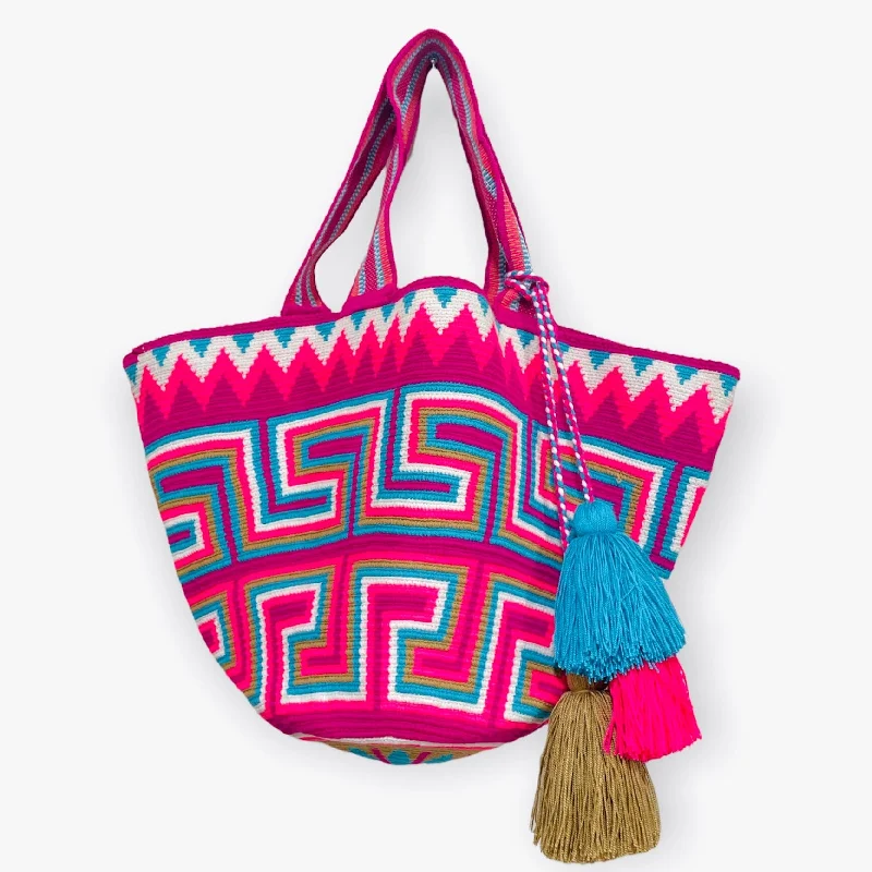 Geometric - Printed Tote Bag in Multicolor for a Contemporary and Trendy OutfitHand-crocheted Tote Bags - Crochet Tote Bag | Beach Totes Geometric - Printed Tote Bag in Multicolor for a Contemporary and Trendy OutfitHand-crocheted Tote Bags - Crochet Tote Bag | Beach Totes