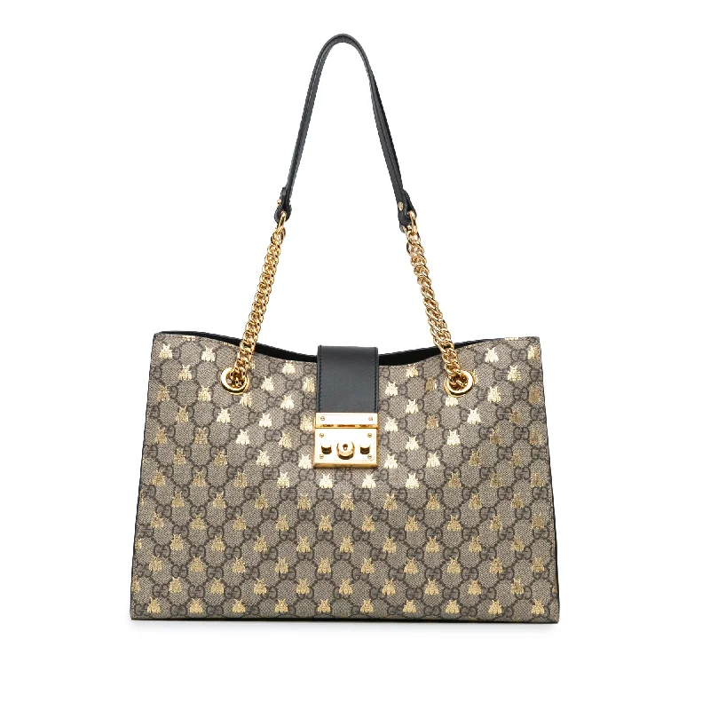 Patchwork Tote Bag in Denim with Vintage - Inspired Designs for a Retro AppealBrown Gucci Medium GG Supreme Bees Padlock Tote Patchwork Tote Bag in Denim with Vintage - Inspired Designs for a Retro AppealBrown Gucci Medium GG Supreme Bees Padlock Tote