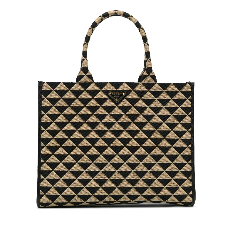 Geometric - Printed Tote Bag in Multicolor for a Contemporary and Trendy OutfitBrown Prada Large Triangolo Jacquard Symbole Tote Geometric - Printed Tote Bag in Multicolor for a Contemporary and Trendy OutfitBrown Prada Large Triangolo Jacquard Symbole Tote