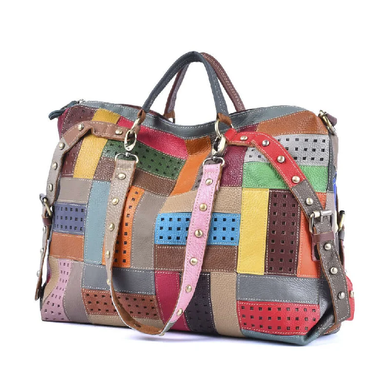 Monogrammed Tote Bag in Brown Leather with Personalized Initials for a Custom and Elegant TouchColorful Leather Patchwork Handbag - Versatile & Spacious Design Monogrammed Tote Bag in Brown Leather with Personalized Initials for a Custom and Elegant TouchColorful Leather Patchwork Handbag - Versatile & Spacious Design