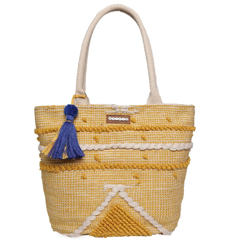 Women's Tote Bag with Detachable Pouch in Purple for Added ConvenienceMustard/Natural Color Handloom Bags With Pu Handle And Beautiful Handing Tassel Women's Tote Bag with Detachable Pouch in Purple for Added ConvenienceMustard/Natural Color Handloom Bags With Pu Handle And Beautiful Handing Tassel