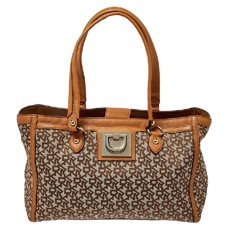 Women's Printed Tote Bag in Floral Patterns for a Spring - Themed Shopping TripDkny Beige/tan Signature Canvas And Leather Tote