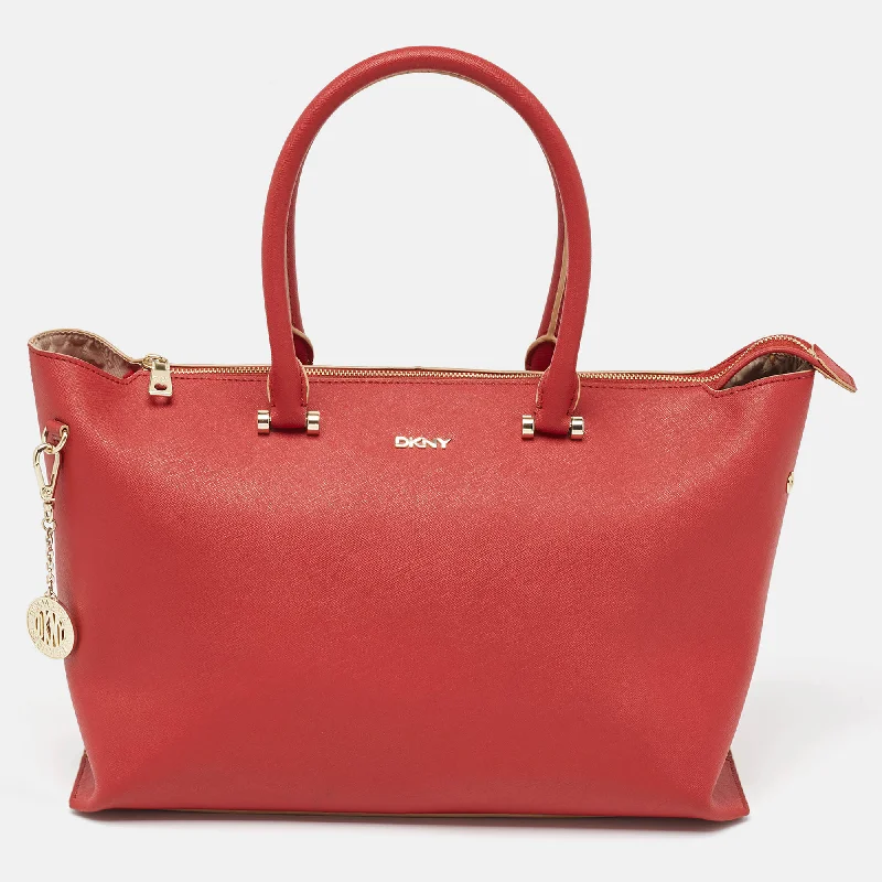 Monogrammed Tote Bag in Brown Leather with Personalized Initials for a Custom and Elegant TouchDkny Red Leather Bryant Park Top Zip Tote