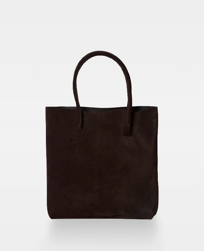 Small Vegan Leather Tote Bag in Blush Pink with Gold - Tone Hardware for a Feminine and Stylish AccessoryELSA plain tote - Suede Dark Brown