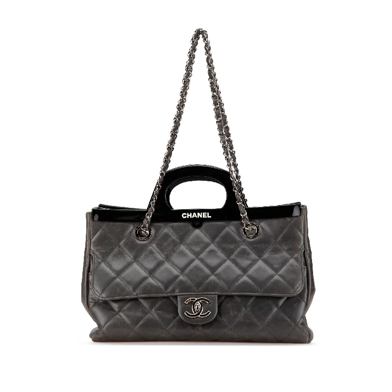 Large Capacity Genuine Leather Women's Tote Bag in Black for Work and CommutingGray Chanel Small Glazed Calfskin CC Delivery Tote Satchel Large Capacity Genuine Leather Women's Tote Bag in Black for Work and CommutingGray Chanel Small Glazed Calfskin CC Delivery Tote Satchel
