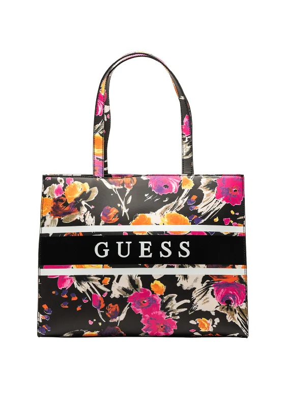Embroidered Tote Bag in Beige with Floral Motifs for a Boho - Chic VibeGuess Monique Floral Large Tote Bag, Black Multi