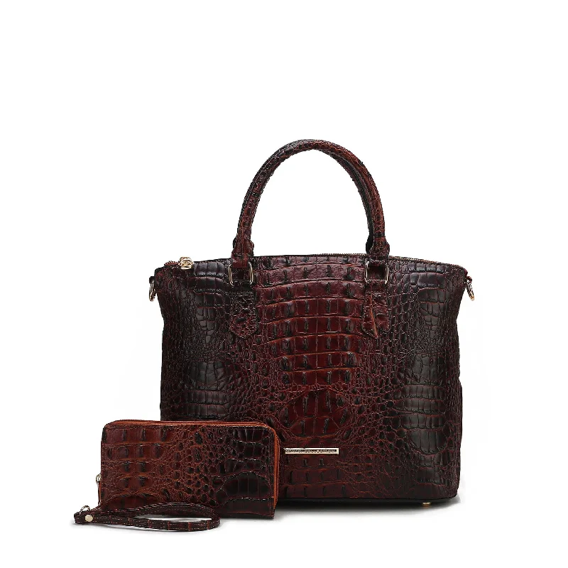 Faux Fur - Trimmed Tote Bag in White for a Cozy Winter LookLiora Croc Embossed Tote Bag and Set Faux Fur - Trimmed Tote Bag in White for a Cozy Winter LookLiora Croc Embossed Tote Bag and Set