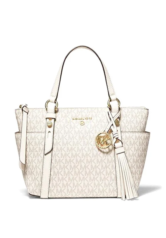 Embroidered Tote Bag in Beige with Floral Motifs for a Boho - Chic VibeMICHAEL Michael Kors Sullivan Small Logo Top Zip Tote Bag, Vanilla & Cream