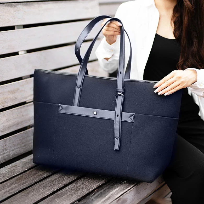 Patchwork Tote Bag in Denim with Vintage - Inspired Designs for a Retro AppealNexus All-Day Tote Bag - Navy Patchwork Tote Bag in Denim with Vintage - Inspired Designs for a Retro AppealNexus All-Day Tote Bag - Navy
