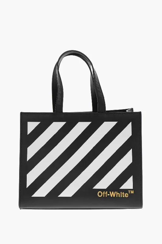 Faux Fur - Trimmed Tote Bag in White for a Cozy Winter LookOff-White Leather Tote Bag With Diagonal Stripe Detailing Faux Fur - Trimmed Tote Bag in White for a Cozy Winter LookOff-White Leather Tote Bag With Diagonal Stripe Detailing