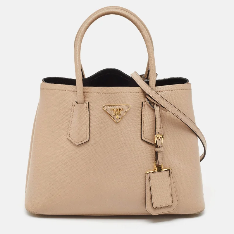 Geometric - Printed Tote Bag in Multicolor for a Contemporary and Trendy OutfitPrada Beige Saffiano Cuir Leather Double Handle Tote Geometric - Printed Tote Bag in Multicolor for a Contemporary and Trendy OutfitPrada Beige Saffiano Cuir Leather Double Handle Tote