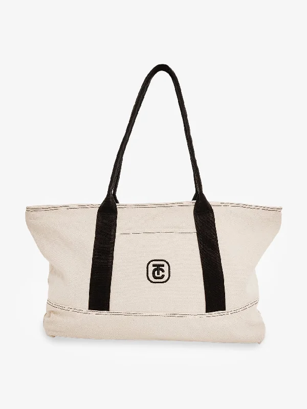 Medium - Sized Canvas Tote Bag in Navy Blue with Striped Pattern for a Nautical - Inspired LookTC Foundation Tote - Unbleached