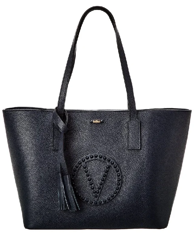 Women's Printed Tote Bag in Floral Patterns for a Spring - Themed Shopping TripValentino by Mario Valentino Soho Rock Leather Tote