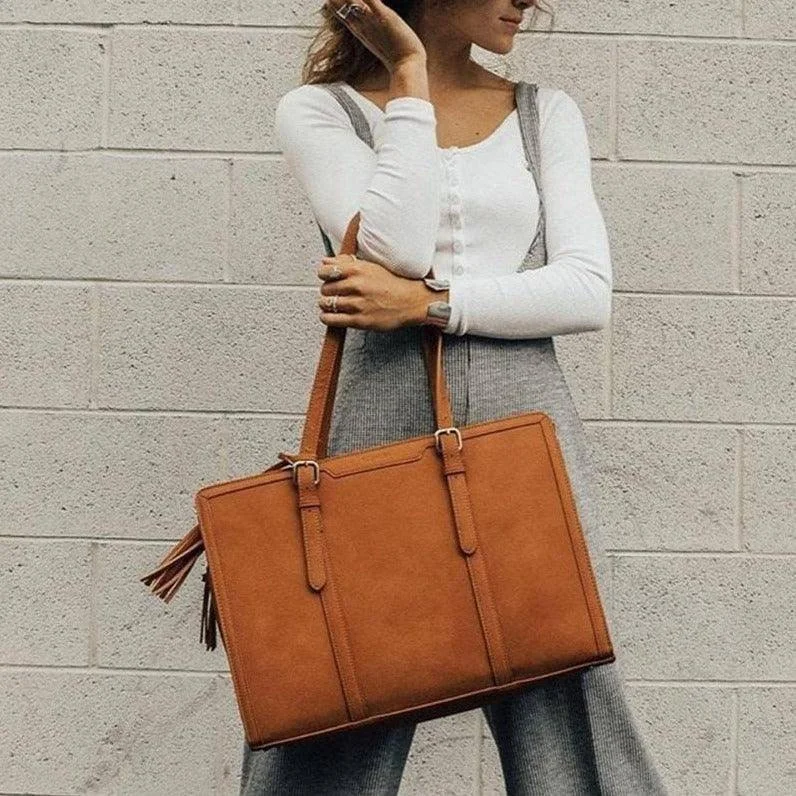 Women's Tote Bag with Inner Compartments in Gray for Organizing Everyday EssentialsVintage Laptop Tote - Brown Women's Tote Bag with Inner Compartments in Gray for Organizing Everyday EssentialsVintage Laptop Tote - Brown