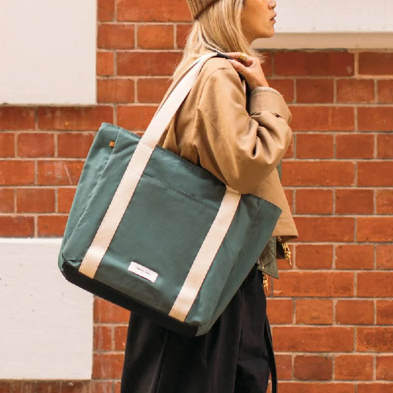 Quilted Tote Bag in Cream with Silver Hardware for a Classic and Sophisticated StyleWFA Tote Bag Pro - Slate Green Quilted Tote Bag in Cream with Silver Hardware for a Classic and Sophisticated StyleWFA Tote Bag Pro - Slate Green