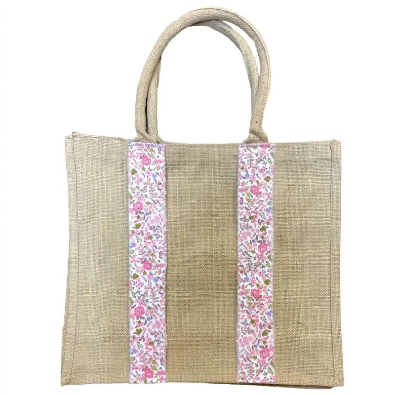 Patchwork Tote Bag in Denim with Vintage - Inspired Designs for a Retro AppealWomen's Hat Carrying Burlap Tote Bag In Pink & Green Floral Patchwork Tote Bag in Denim with Vintage - Inspired Designs for a Retro AppealWomen's Hat Carrying Burlap Tote Bag In Pink & Green Floral