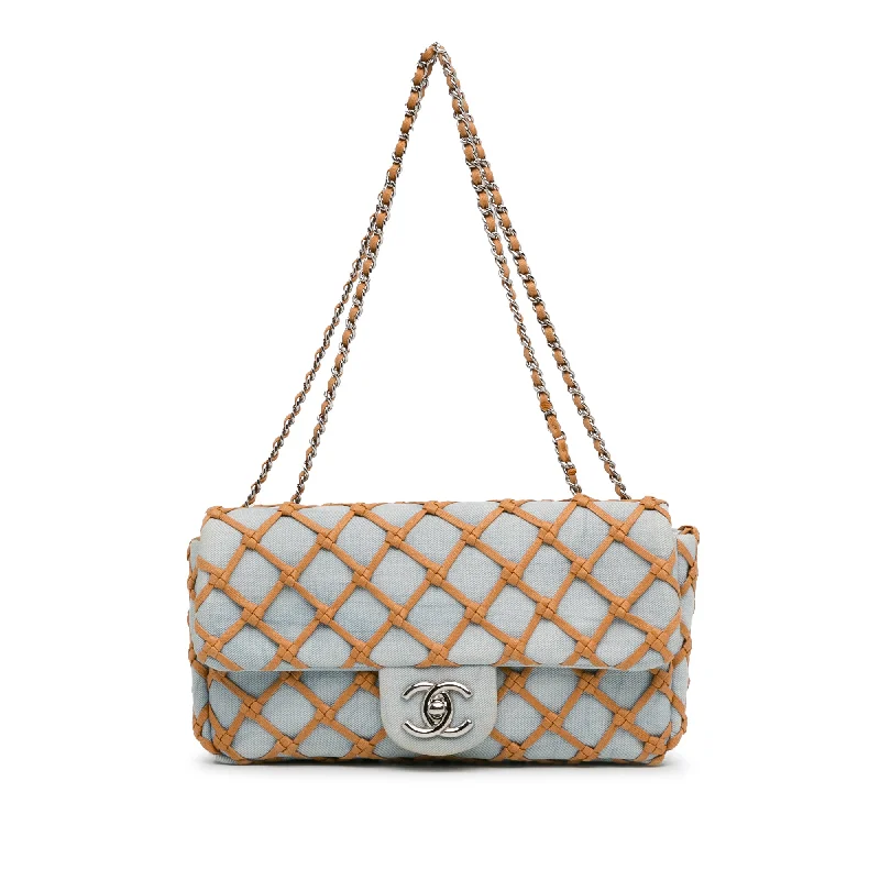 Canvas and Leather Combo Shoulder Bag in Tan for a Rustic LookBlue Chanel Small Denim Canebiers Net Flap Shoulder Bag Canvas and Leather Combo Shoulder Bag in Tan for a Rustic LookBlue Chanel Small Denim Canebiers Net Flap Shoulder Bag