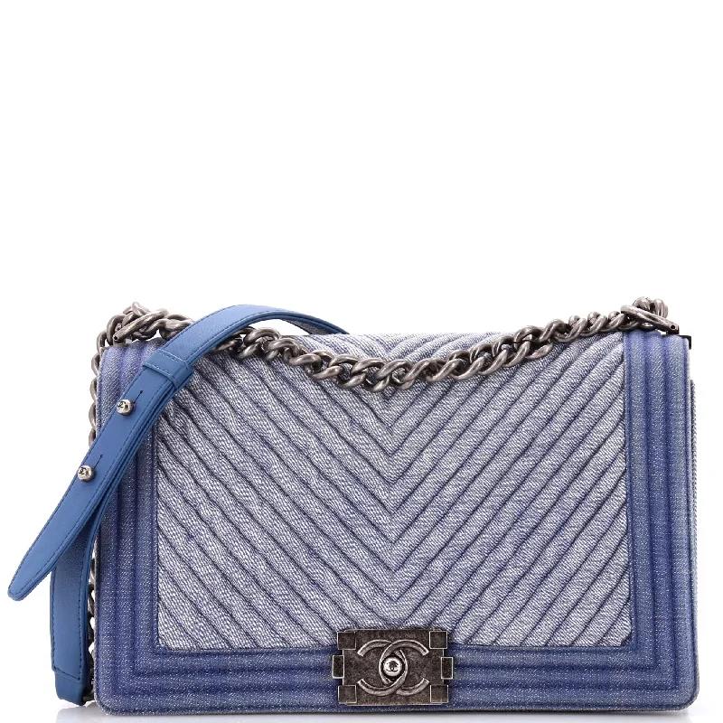 Crossbody Shoulder Bag in Black Leather with Gold Hardware for Night OutsBoy Flap Bag Chevron Denim New Medium