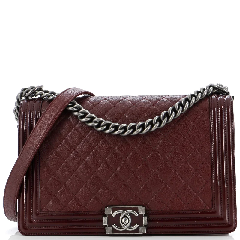 Women's Shoulder Bag with Faux Fur Strap in White for Winter StyleBoy Flap Bag Quilted Goatskin with Patent New Medium Women's Shoulder Bag with Faux Fur Strap in White for Winter StyleBoy Flap Bag Quilted Goatskin with Patent New Medium