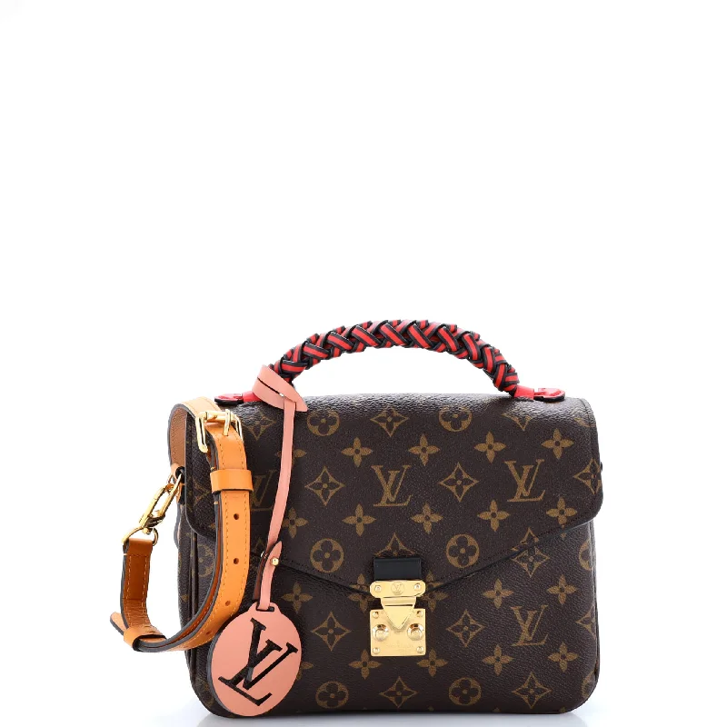 Women's Shoulder Bag with Floral Embroidery in Purple for Spring WalksBraided Handle Pochette Metis Monogram Canvas Women's Shoulder Bag with Floral Embroidery in Purple for Spring WalksBraided Handle Pochette Metis Monogram Canvas