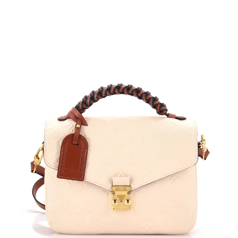 Women's Shoulder Bag with Faux Fur Strap in White for Winter StyleBraided Handle Pochette Metis Monogram Empreinte Leather Women's Shoulder Bag with Faux Fur Strap in White for Winter StyleBraided Handle Pochette Metis Monogram Empreinte Leather