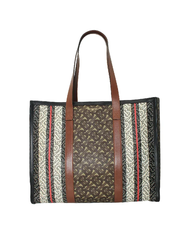 Women's Tote Bag with Inner Compartments in Gray for Organizing Everyday EssentialsBurberry Monogram Stripe E-canvas Tote Bag In Brown Canvas Women's Tote Bag with Inner Compartments in Gray for Organizing Everyday EssentialsBurberry Monogram Stripe E-canvas Tote Bag In Brown Canvas