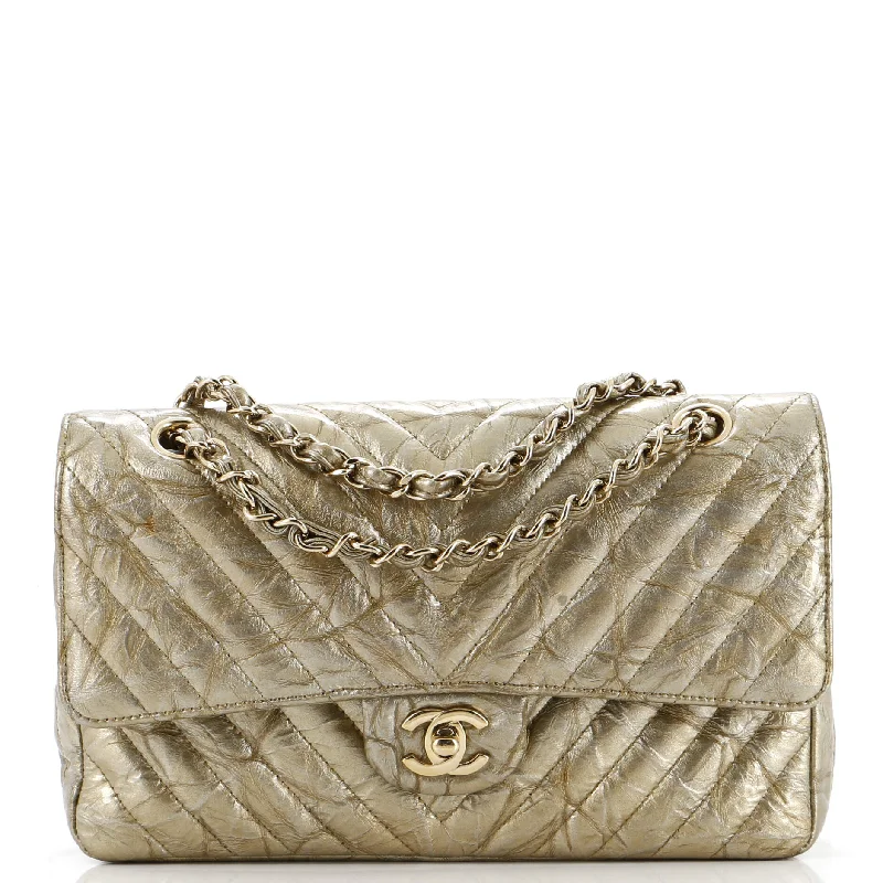 Women's Shoulder Bag with Floral Embroidery in Purple for Spring WalksClassic Double Flap Bag Chevron Crumpled Metallic Patent Medium Women's Shoulder Bag with Floral Embroidery in Purple for Spring WalksClassic Double Flap Bag Chevron Crumpled Metallic Patent Medium
