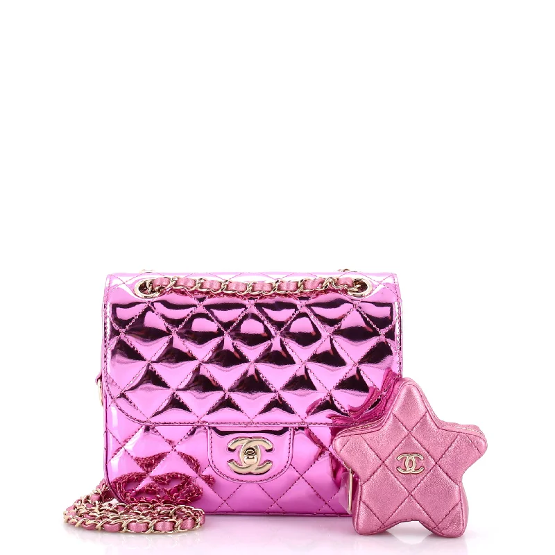 Shoulder Bag with Geometric Pattern in Multicolor for a Contemporary StyleClassic Single Flap Bag with Star Coin Purse Quilted Metallic Leather Mini Shoulder Bag with Geometric Pattern in Multicolor for a Contemporary StyleClassic Single Flap Bag with Star Coin Purse Quilted Metallic Leather Mini