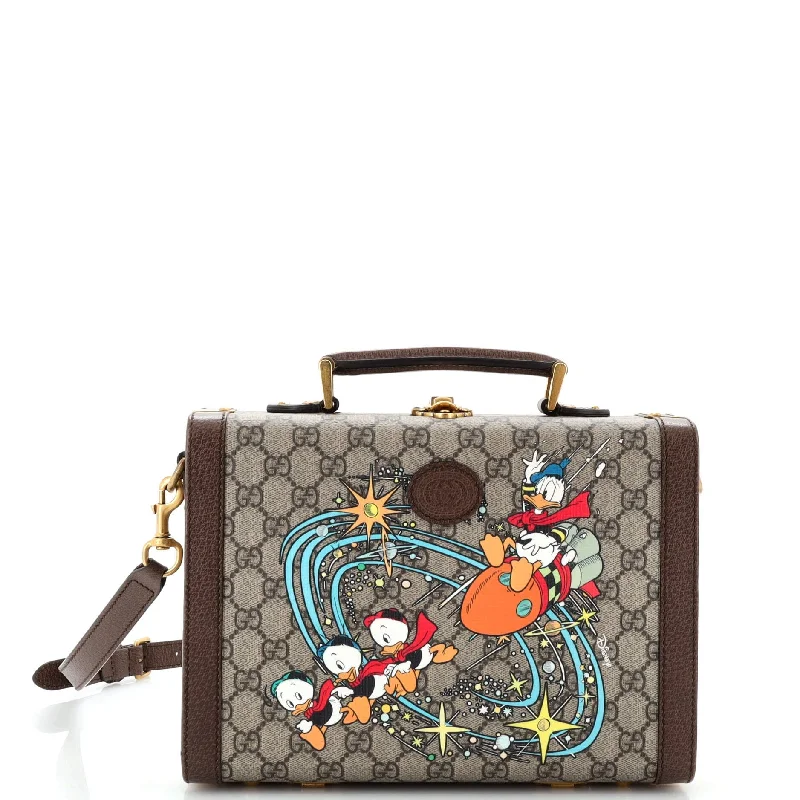 Women's Shoulder Bag with Floral Embroidery in Purple for Spring WalksDisney Donald Duck Top Handle Beauty Case Printed GG Coated Canvas Women's Shoulder Bag with Floral Embroidery in Purple for Spring WalksDisney Donald Duck Top Handle Beauty Case Printed GG Coated Canvas