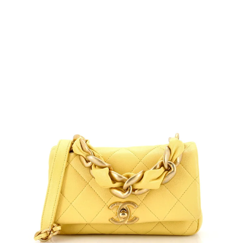 Vegan Leather Shoulder Bag in Gray for Ethical Fashion LoversEntwined Chain Top Handle Flap Bag Quilted Lambskin Small Vegan Leather Shoulder Bag in Gray for Ethical Fashion LoversEntwined Chain Top Handle Flap Bag Quilted Lambskin Small