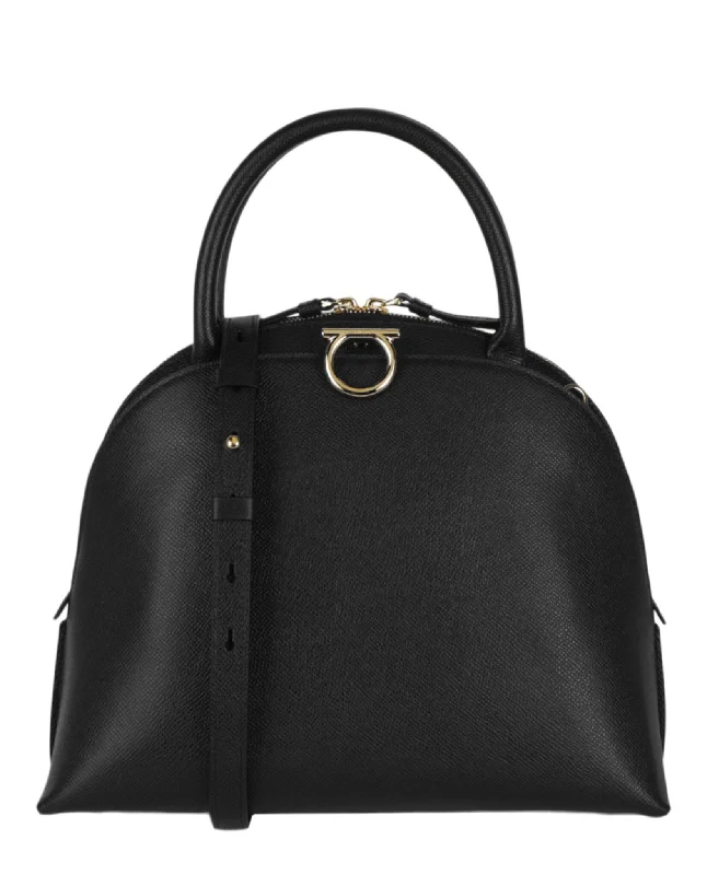 Crossbody Shoulder Bag in Black Leather with Gold Hardware for Night OutsGancini Medium Top Handle Bag Crossbody Shoulder Bag in Black Leather with Gold Hardware for Night OutsGancini Medium Top Handle Bag