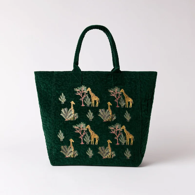 Embroidered Tote Bag in Beige with Floral Motifs for a Boho - Chic VibeGiraffe Tote Embroidered Tote Bag in Beige with Floral Motifs for a Boho - Chic VibeGiraffe Tote