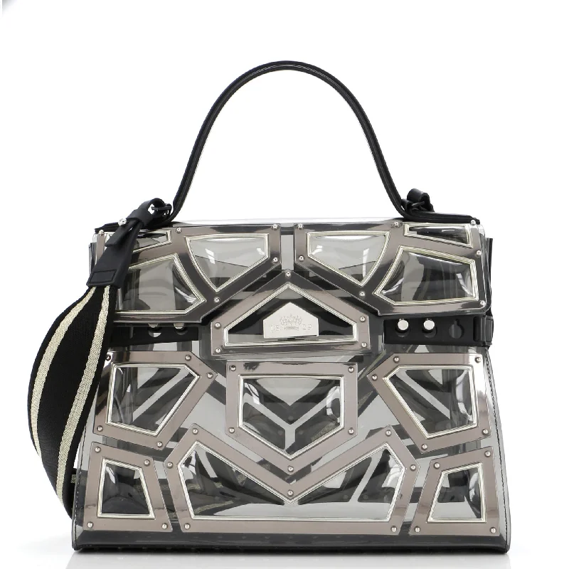 Women's Canvas Shoulder Bag in Navy with Striped Pattern for Beach TripsGladiator Tempete Top Handle Bag Metal Embellished Vinyl GM Women's Canvas Shoulder Bag in Navy with Striped Pattern for Beach TripsGladiator Tempete Top Handle Bag Metal Embellished Vinyl GM