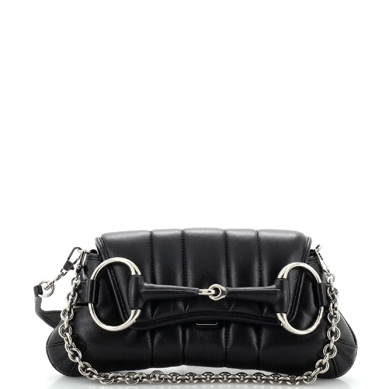 Shoulder Bag with Chain Strap in Silver for a Trendy AppearanceHorsebit Chain Shoulder Bag Vertical Quilted Leather Small Shoulder Bag with Chain Strap in Silver for a Trendy AppearanceHorsebit Chain Shoulder Bag Vertical Quilted Leather Small