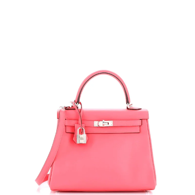 Women's Shoulder Bag with Floral Embroidery in Purple for Spring WalksKelly Handbag Rose AzalÃe Swift with Palladium Hardware 25 Women's Shoulder Bag with Floral Embroidery in Purple for Spring WalksKelly Handbag Rose AzalÃe Swift with Palladium Hardware 25