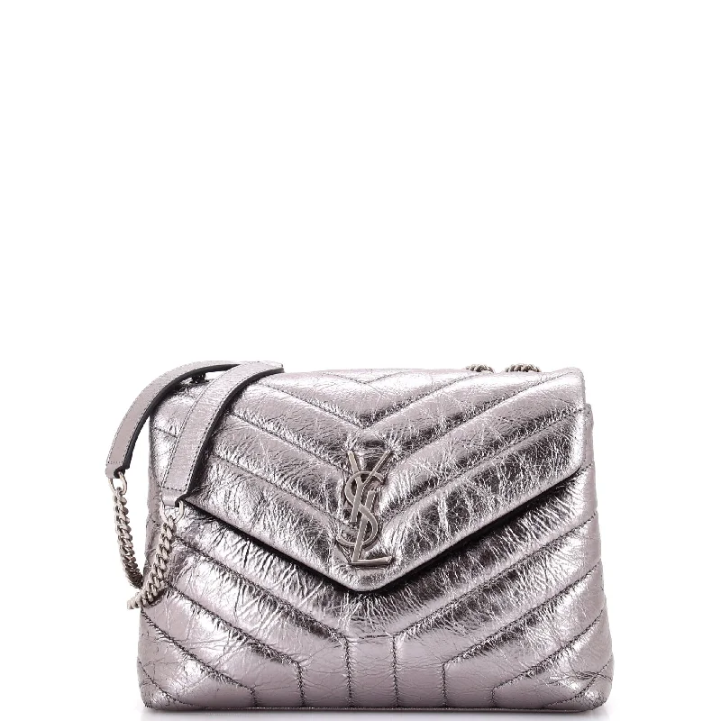 Shoulder Bag with Chain Strap in Silver for a Trendy AppearanceLoulou Shoulder Bag Matelasse Chevron Leather Small Shoulder Bag with Chain Strap in Silver for a Trendy AppearanceLoulou Shoulder Bag Matelasse Chevron Leather Small