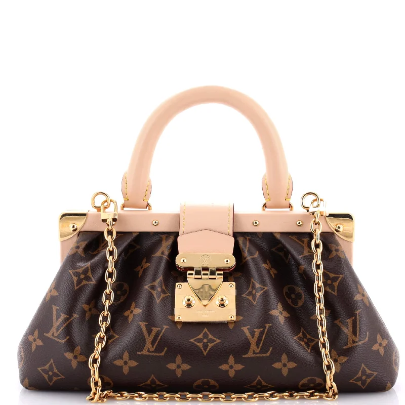 Leather Shoulder Bag with Magnetic Closure in Black for Quick AccessMonogram Top Handle Frame Clutch Monogram Canvas Leather Shoulder Bag with Magnetic Closure in Black for Quick AccessMonogram Top Handle Frame Clutch Monogram Canvas