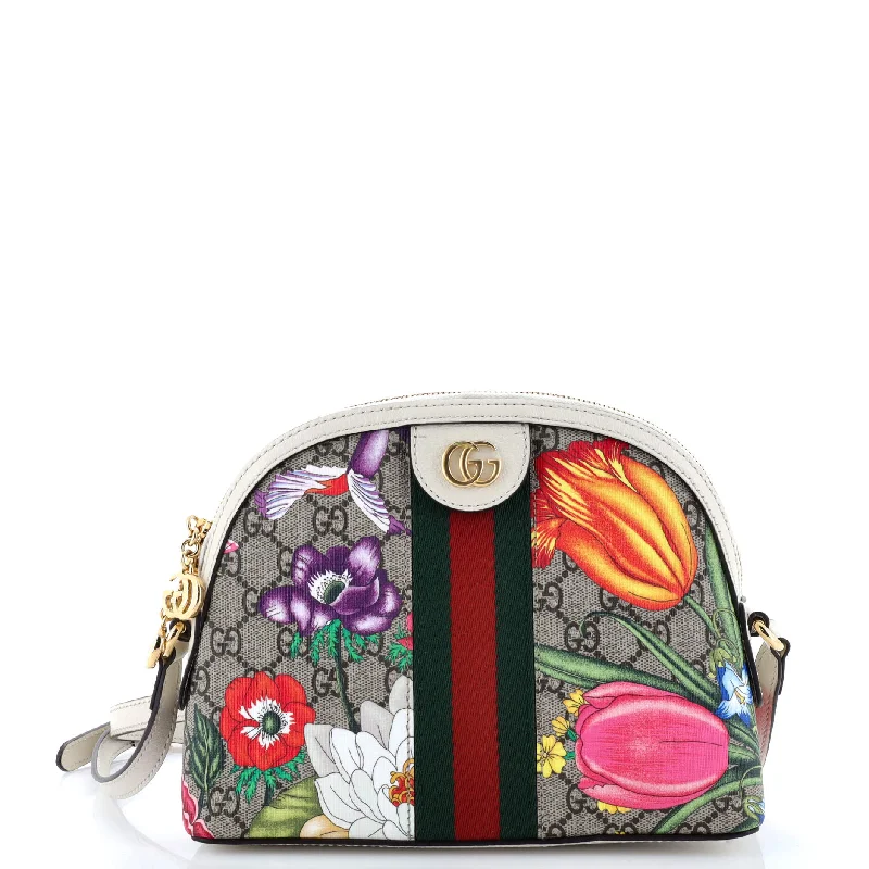 Vegan Leather Shoulder Bag in Gray for Ethical Fashion LoversOphidia Dome Shoulder Bag Flora GG Coated Canvas Small Vegan Leather Shoulder Bag in Gray for Ethical Fashion LoversOphidia Dome Shoulder Bag Flora GG Coated Canvas Small