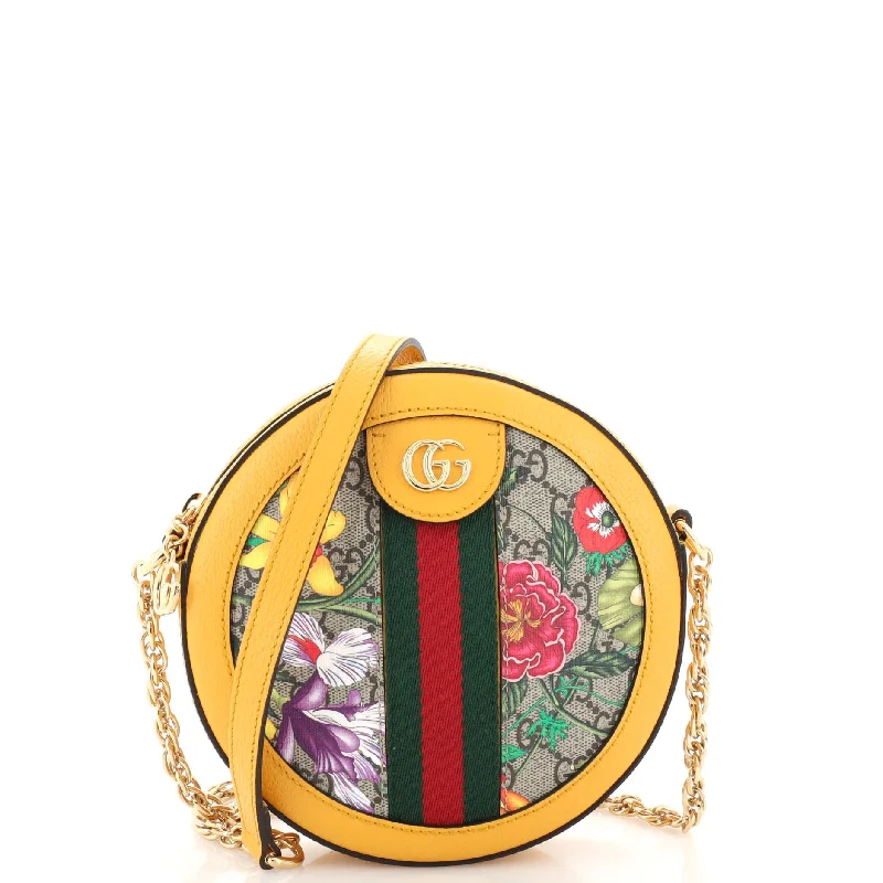 Women's Shoulder Bag with Floral Embroidery in Purple for Spring WalksOphidia Round Shoulder Bag Flora GG Coated Canvas Mini Women's Shoulder Bag with Floral Embroidery in Purple for Spring WalksOphidia Round Shoulder Bag Flora GG Coated Canvas Mini