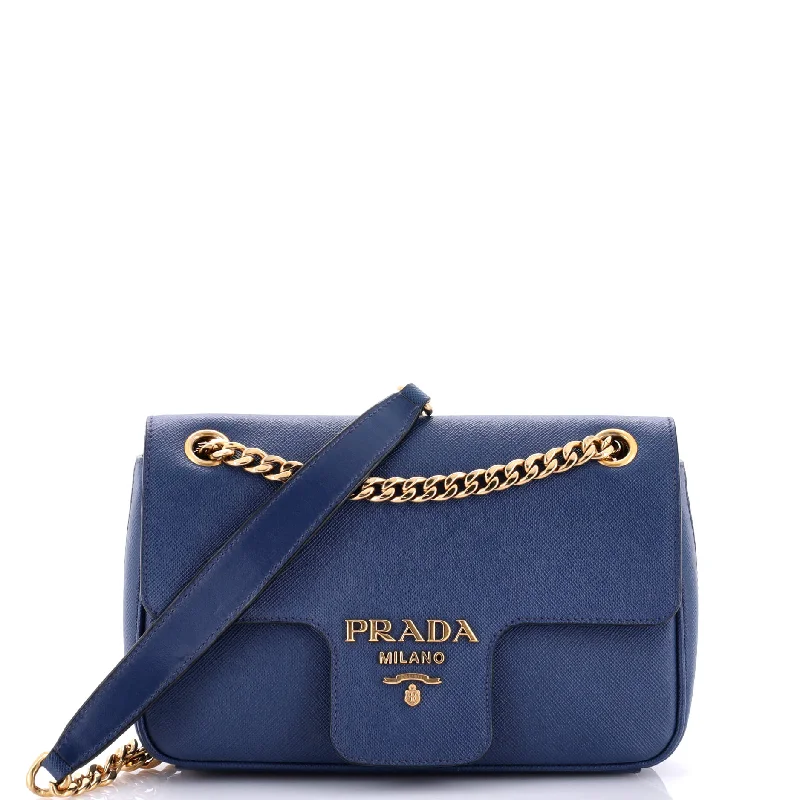 Women's Canvas Shoulder Bag in Navy with Striped Pattern for Beach TripsPattina Flap Shoulder Bag Saffiano Leather Small