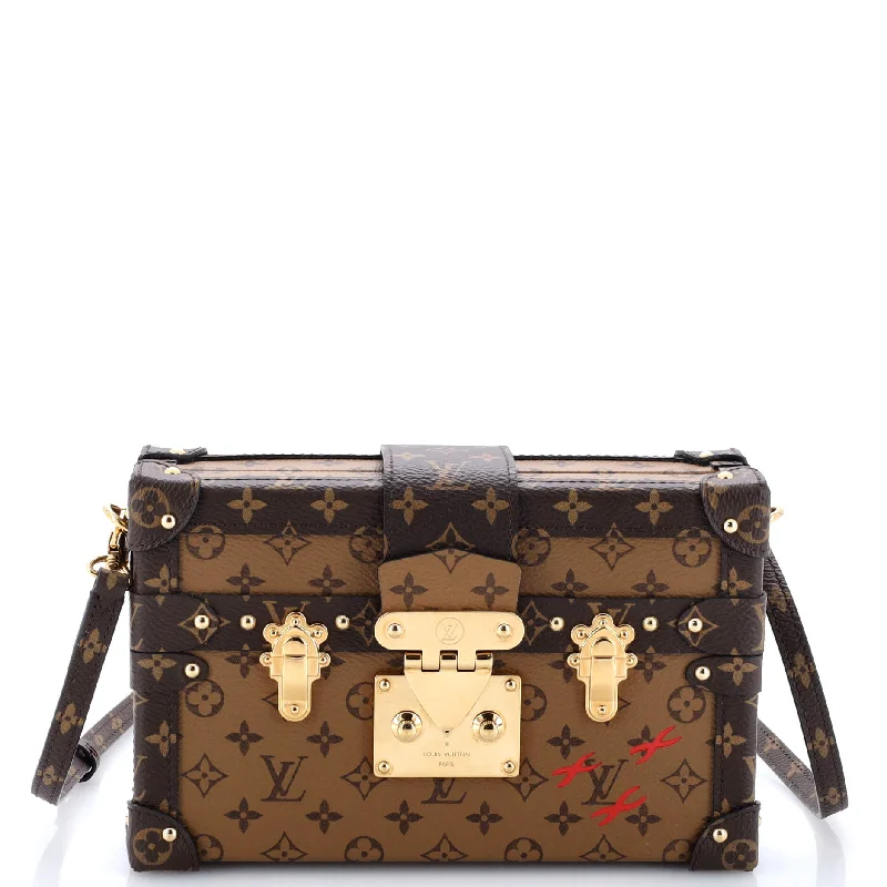 Metallic Shoulder Bag in Gold for Special OccasionsPetite Malle Handbag Reverse Monogram Canvas Metallic Shoulder Bag in Gold for Special OccasionsPetite Malle Handbag Reverse Monogram Canvas
