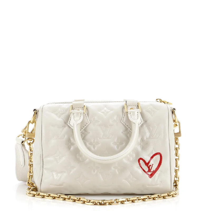 Canvas and Leather Combo Shoulder Bag in Tan for a Rustic LookSpeedy Bandouliere Bag Limited Edition Fall in Love Monogram Embossed Lambskin 22 Canvas and Leather Combo Shoulder Bag in Tan for a Rustic LookSpeedy Bandouliere Bag Limited Edition Fall in Love Monogram Embossed Lambskin 22