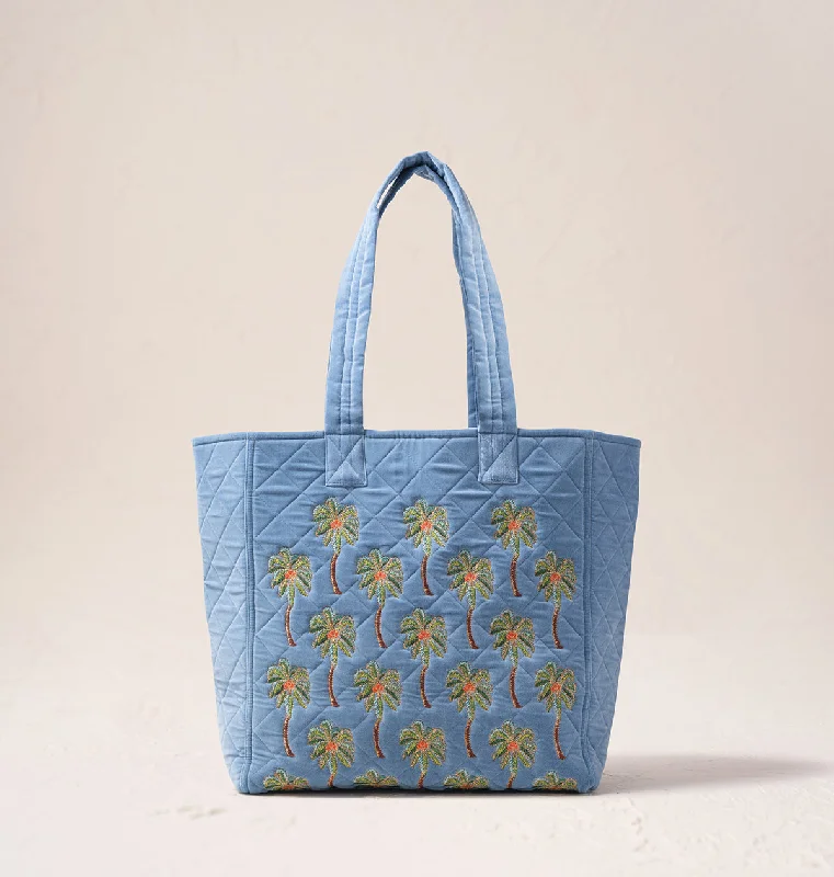 Faux Fur - Trimmed Tote Bag in White for a Cozy Winter LookSunset Palm Velvet Tote