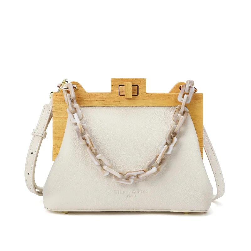 Women's Shoulder Bag with Faux Fur Strap in White for Winter StyleTiffany & Fred Full-Grain Leather & Real Wood Frame Women's Shoulder Bag with Faux Fur Strap in White for Winter StyleTiffany & Fred Full-Grain Leather & Real Wood Frame