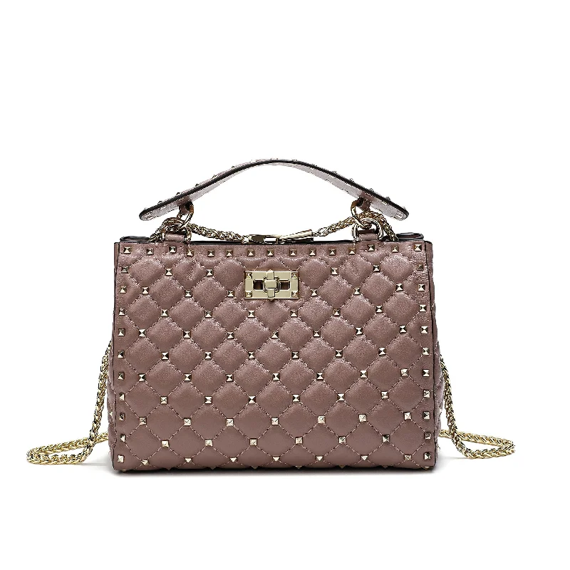 Shoulder Bag with Geometric Pattern in Multicolor for a Contemporary StyleTiffany & Fred Studded & Quilted Leather Shoulder Bag Shoulder Bag with Geometric Pattern in Multicolor for a Contemporary StyleTiffany & Fred Studded & Quilted Leather Shoulder Bag