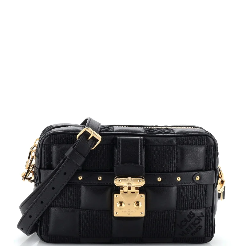 Crossbody Shoulder Bag in Black Leather with Gold Hardware for Night OutsTroca Handbag Damier Quilted Lambskin PM